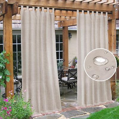 LightInthebox Outdoor Linen Sheer Curtains for Patio Waterproof Indoor/Outdoor Divider Privacy Added Light Filtering Porch Decor with Detachable Self-Stick Tab Top for Gazebo/Cabana, Natural, 2 Panels
