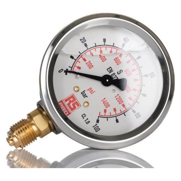 RS PRO G1/4 Manometer 0bar 100bar, Ø 63mm Edels (2310194)