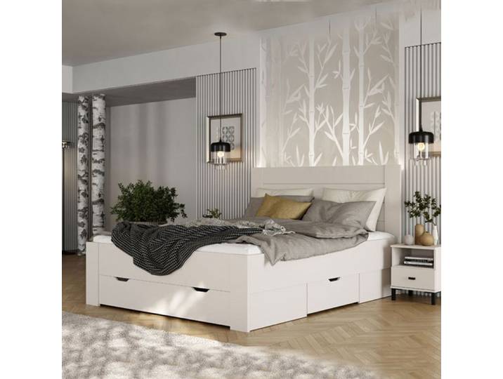 Lit Double Siwwa Dmora Blanc Crème