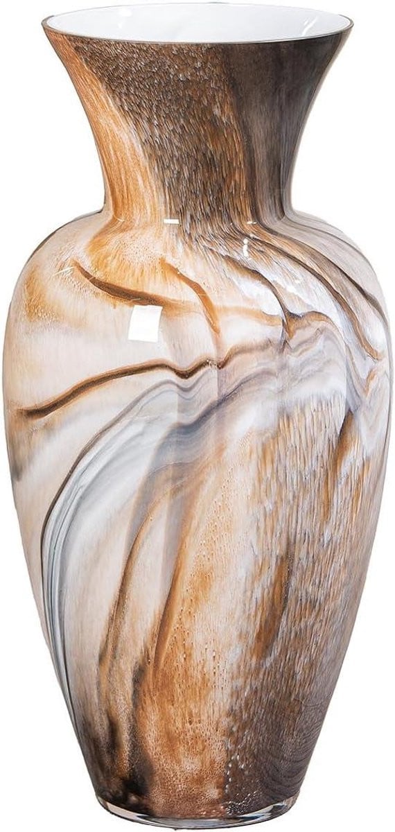 Handgemaakte decoratieve glasvaas in bruin beige, Hoogte: 65 cm