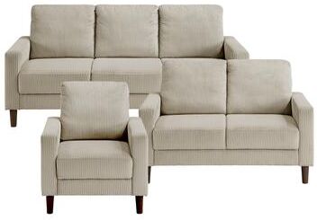 Fremont & Park Caspian Corduroy 3-Piece Living Room Set - Wood Finish Exposed Feet
