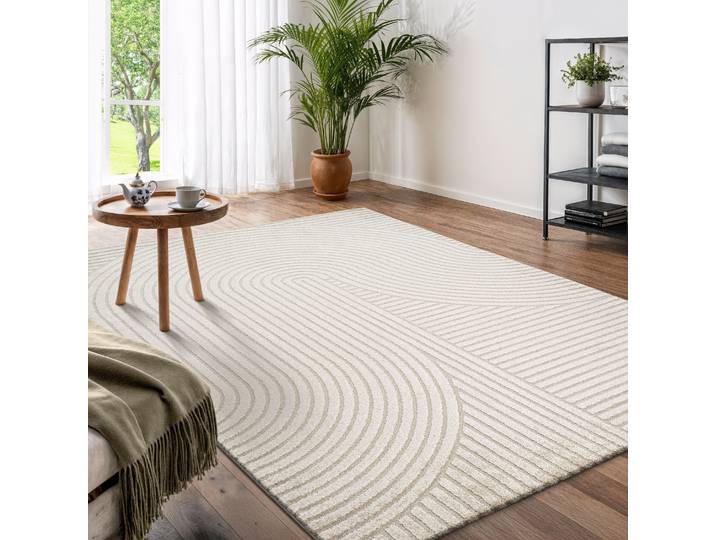 Designteppich GOODPRODUCT Eliaan 3D Optik/Hoch-Tief Effekt , weiss (creme), B:120cm H:14mm L:170cm, Polyester, Polypropylen (PP), Teppiche, Designteppich, hohe Flordichte und angenehm weich, Teppich Wohnzimmer Boho Design