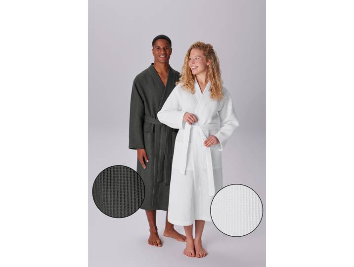 Unisex-Bademantel OTTO HOME Inga, Waffelpiqué, leicht, ideal für Sauna & Spa, Hotelbademantel Gr. XL, grau, L:125cm, Baumwolle, Hausmäntel, Unisex-Bademantel, kleines Packmaß, Taschen, Damen & Herren, S-3XL, Morgenmantel