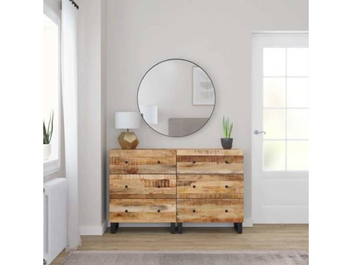 RJPLMFV Anrichte, 2-teilig, 60 x 33 x 75 cm, Mangoholz, unbehandelt Aufbewahrung für Wohnzimmer, exotisches Design, langlebig, Wandbefestigung inklusive
