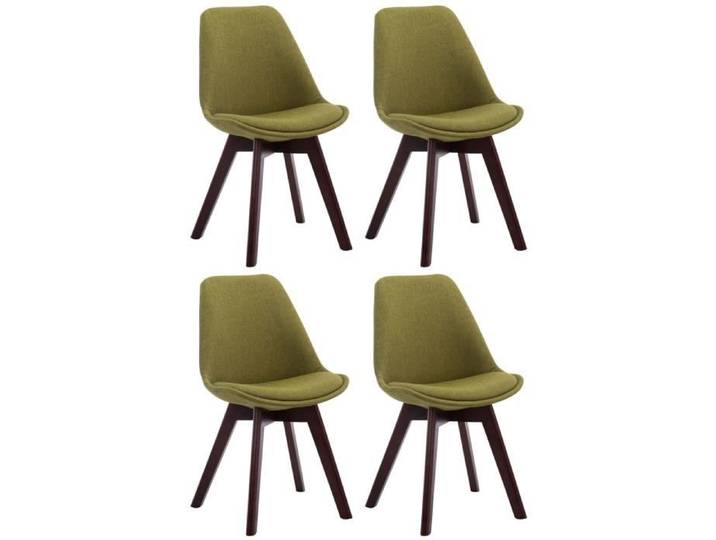 Lot de 4 Chaises Retro Borneo V2 Tissu avec Assise Rembourrés et Pieds en Bois Vert-Noyer
