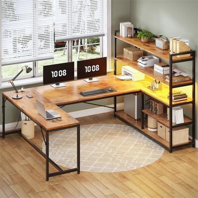 No "63"" Reversible Office Desk or Corner Desk with Storage Shelves"