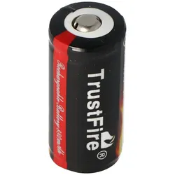 Trustfire 16340 Li-ion Akku 880mAh 3,6V - 3,7V PCB geschützt 36x16,4mm ACHTUNG: Lila Schutzfolie vor Gebrauch entfernen!