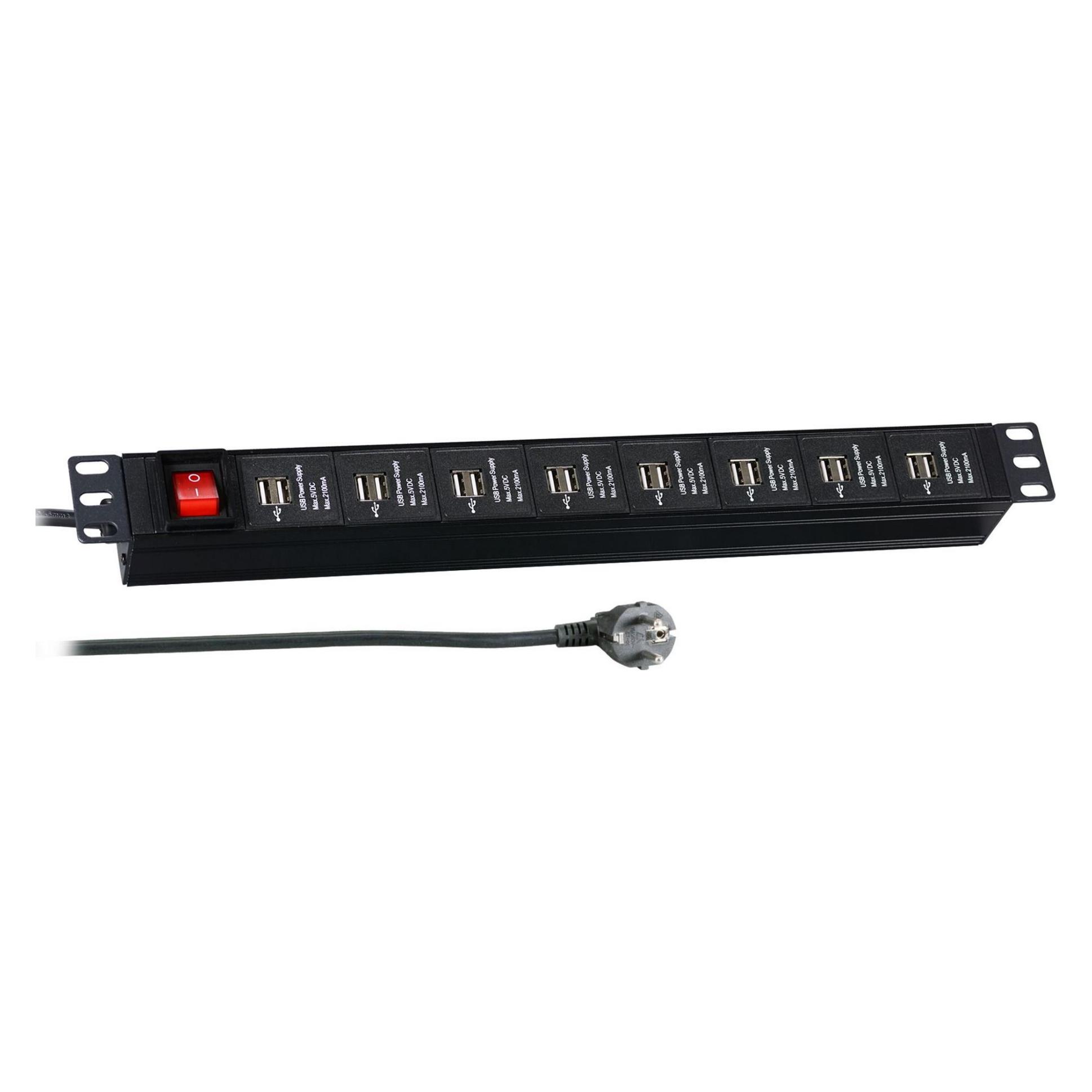 EFB Elektronik 19"1HE Steckdosenl. 16x USB A mit Schalter (16x, USB-A, 3 m) (EK631USB.1)