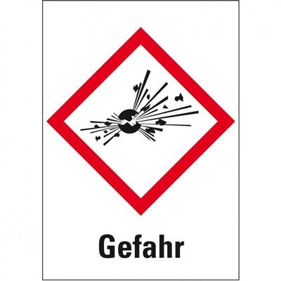 König Werbeanlagen Dreifke® Aufkleber I Gefahrensymbol Explodierende Bombe GHS 01, Gefahr, Folie, 52x74mm, GHS-Verordnung