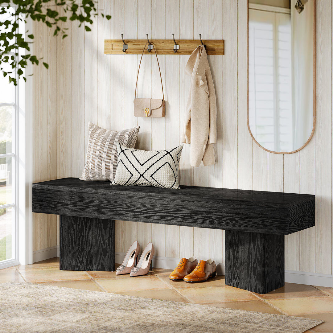 Blue Elephant Upholstered Bench Black 45cm H X 120cm W X 30cm D