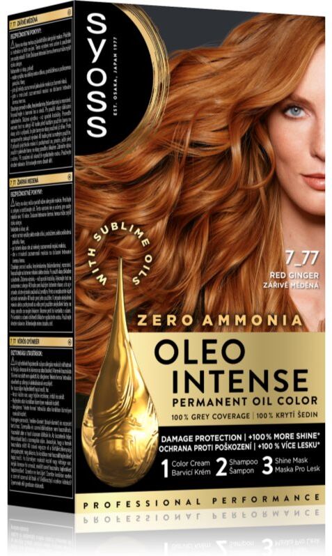 Syoss Oleo Intense coloration cheveux permanente à l'huile teinte 7_77 Red Ginger 1 pcs