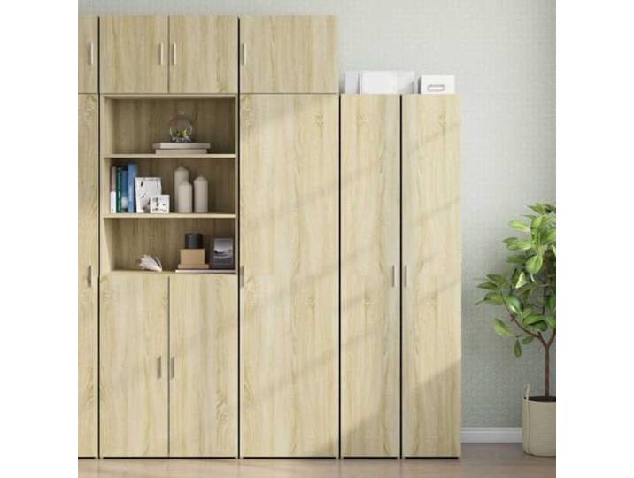 RJPLMFV Aufbewahrungsschrank, dünn, Sonoma-Eiche, 50 x 42,5 x 225 cm Feuchtigkeitsbeständiges Holz, 2 wendbare Türen, mehrere Einlegeböden, Wandbefestigung inklusive