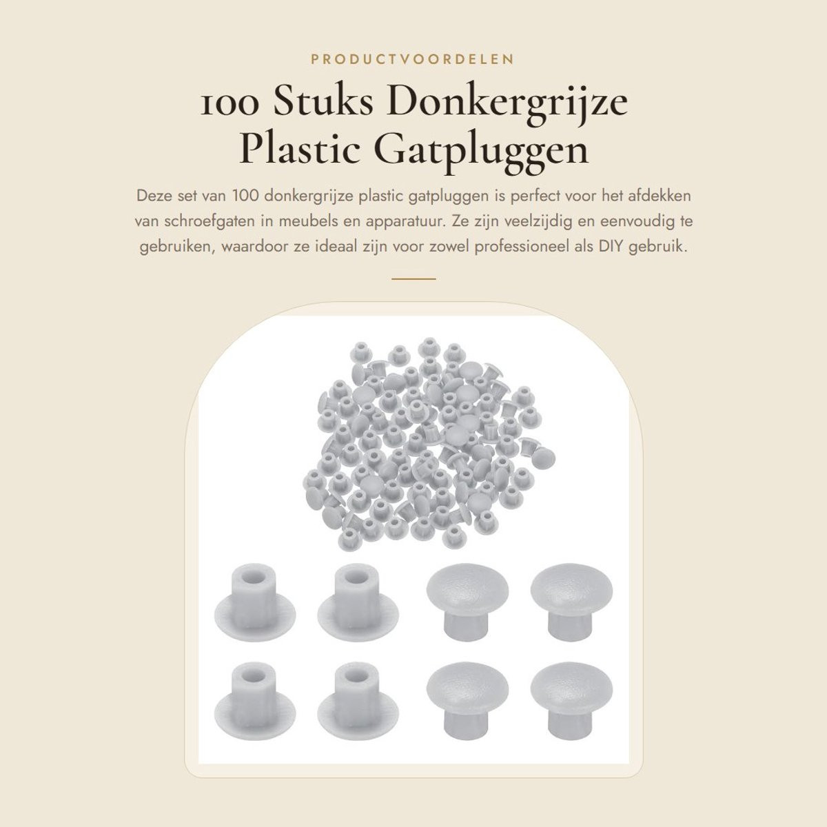 Dailygoods Gatpluggen 100 stuks - Donkergrijs - Ronde knop met kliksluiting - Waterdichte afdekkapjes voor meubelproductie