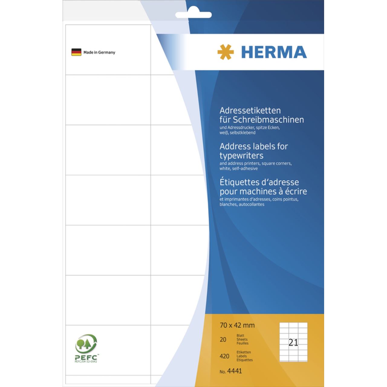 Herma 4441 Adressetiketten für Schreibmaschinen 7x4.2 cm (20 Blatt (420 Etiketten))