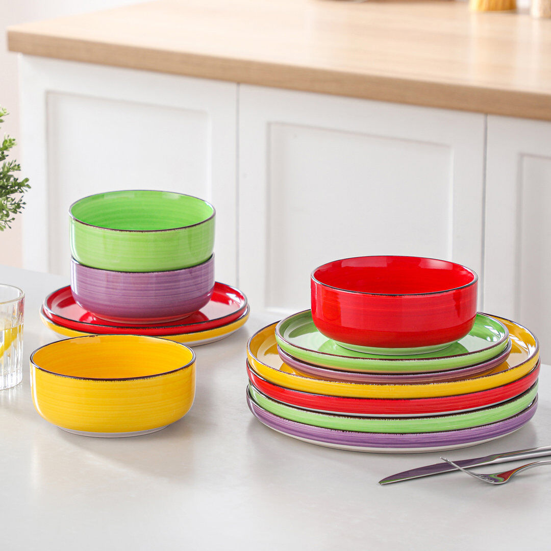 Vancasso 12 Piece Stoneware Dinnerware Set - Service for 4 Yellow/Green/Red/Purple 12