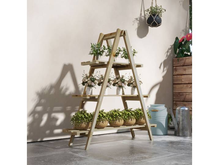 Outsunny Étagère Fleurs Bois 3 Niveaux Pliante 100x36x112cm