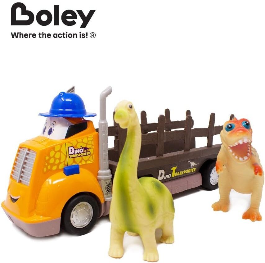 Boley Dino Transporter Set for Kids, 3-Piece Playset with Truck and Dinosaur Figures, Ages 2 and Up, Battery Powered