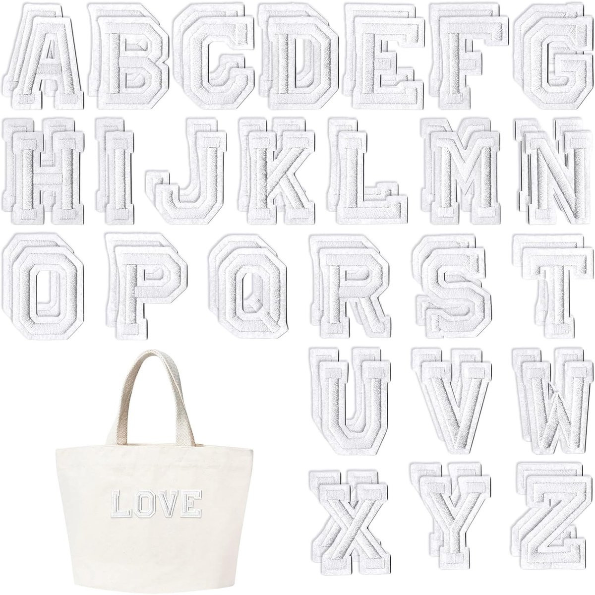 Set van 52 witte strijkletters A-Z voor textiel, ideaal voor jassen, tassen en kleding
