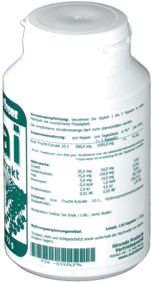 The Nutri Store Acai Frucht Extrakt 500 mg vegetarische Kapseln 120 St
