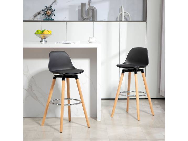 HOMCOM Lot de 2 Tabourets de Bar avec Dossier Rembourrés Noir