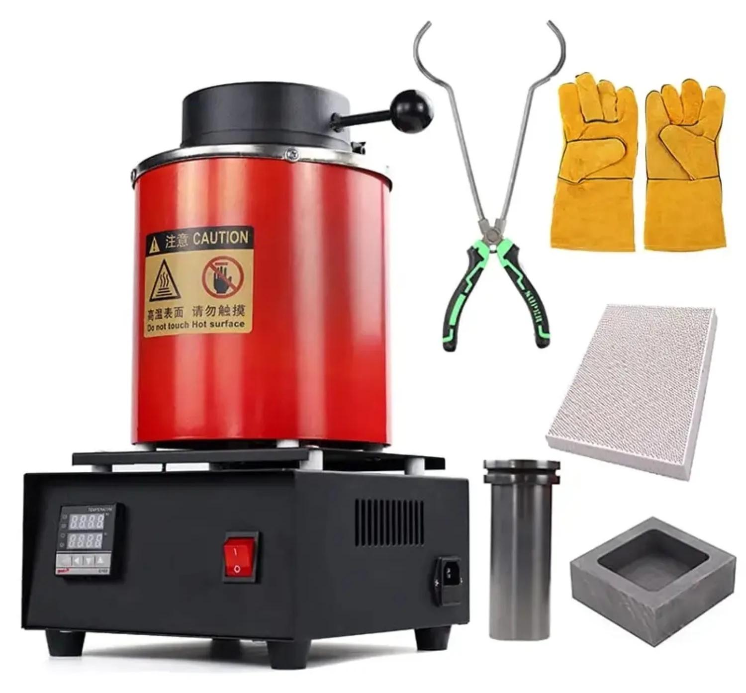 Elektrischer Goldschmelzofen - Digitaler Schmelzofen - 220 V - 1400 W - Schmelzkapazität 3 kg - Max. 1100 °C - 3-kg-Tiegelset
