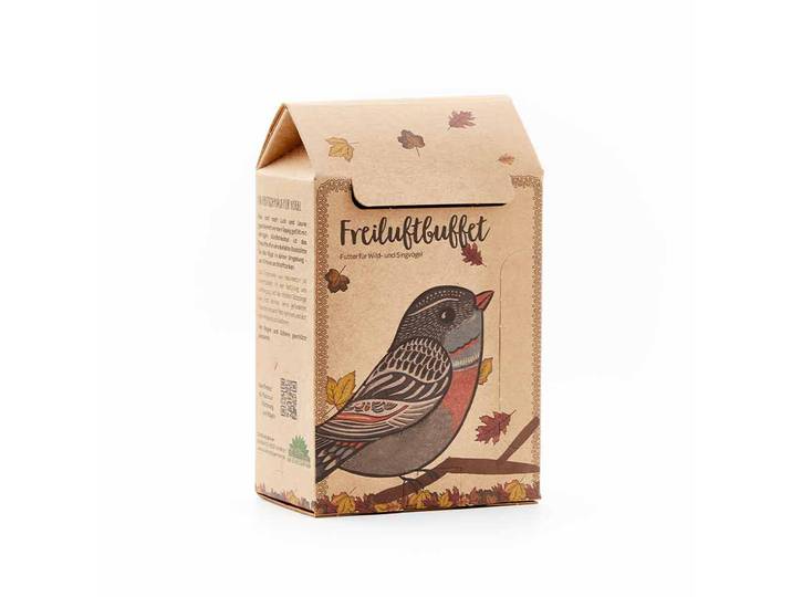 Vogelfutter-Haus aus festem Karton, Futterstation mit Sitzstange, Futter und Schnur