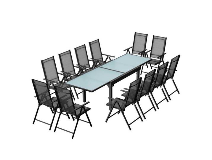 BRESCIA - salon de jardin 12 places extensible en aluminium gris