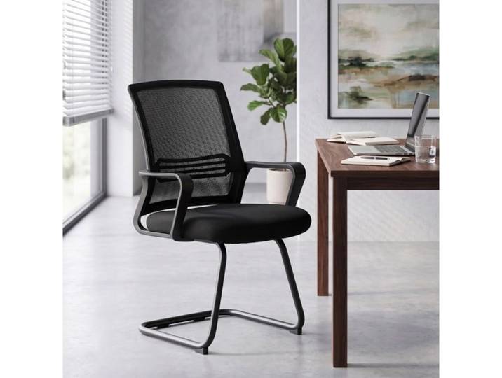 WUVRIE Chaise de bureau ergonomique sans roulettes lot de 2 noire base luge en métal