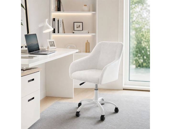 Chleby Chaise Bureau Velours Blanc Fauteuil Coiffeuse Scandinave Pivotant hauteur réglable chaise coiffeuse bureau avec accoudoirs