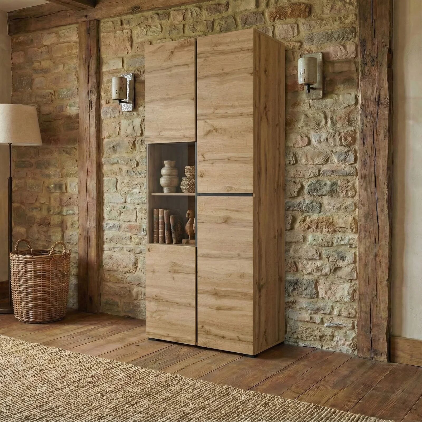 garneroarredamenti Vetrina 80x184h cm 4 ante rovere Lolla