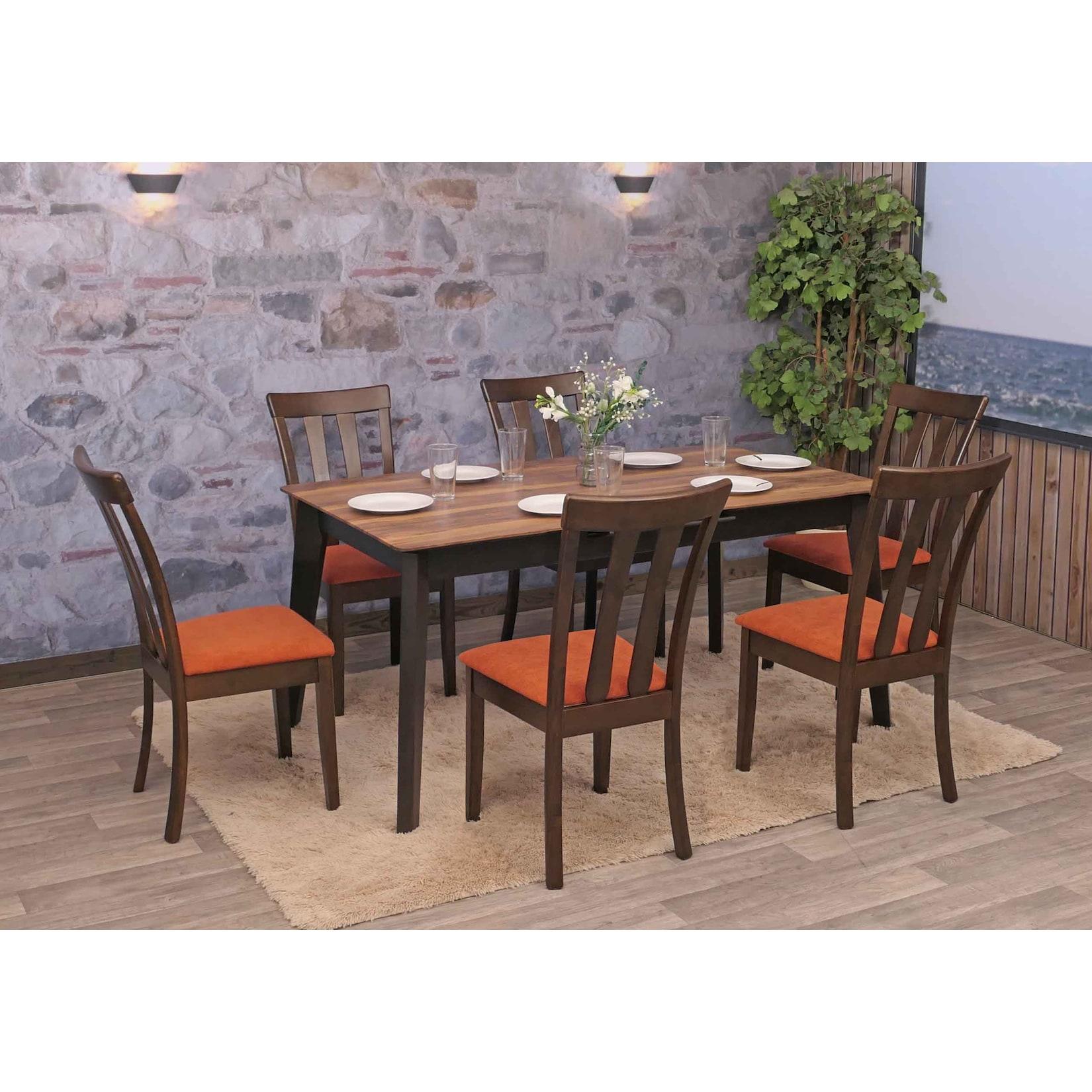 6er-Set Esszimmerstuhl MCW-G46, Küchenstuhl Stuhl, Stoff/Textil Massiv-Holz ~ dunkles Gestell, orange