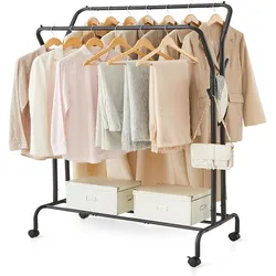 Songmics, Garderobe + Kleiderstange, Rollgarderobe schwarz Metall 4 Haken 103,5 x 141,0 / 155,0 cm
