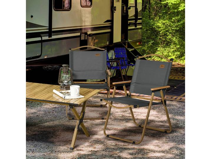 Outsunny Chaises Camping Pliantes Gris Foncé Lot de 2