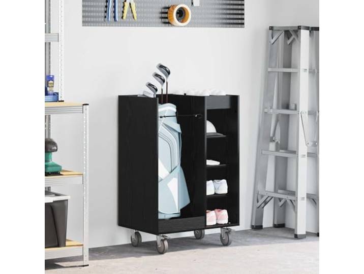LPERTGFHU Golf Schrank, Rollwagen Regal, Schwarz Eichen-Optik, 65 x 45 x Mobil dank 4 Rädern, Robuster Metallrahmen, Stilvolles Eichen-Design