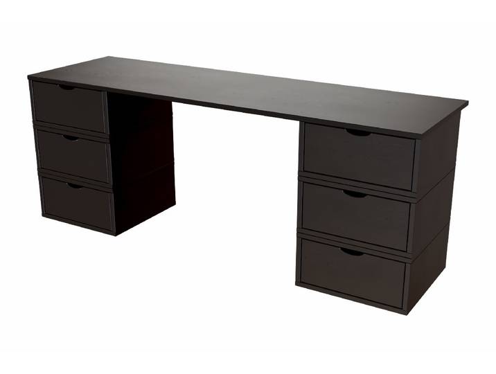 Bureau bois massif long 6 tiroirs cube Noir