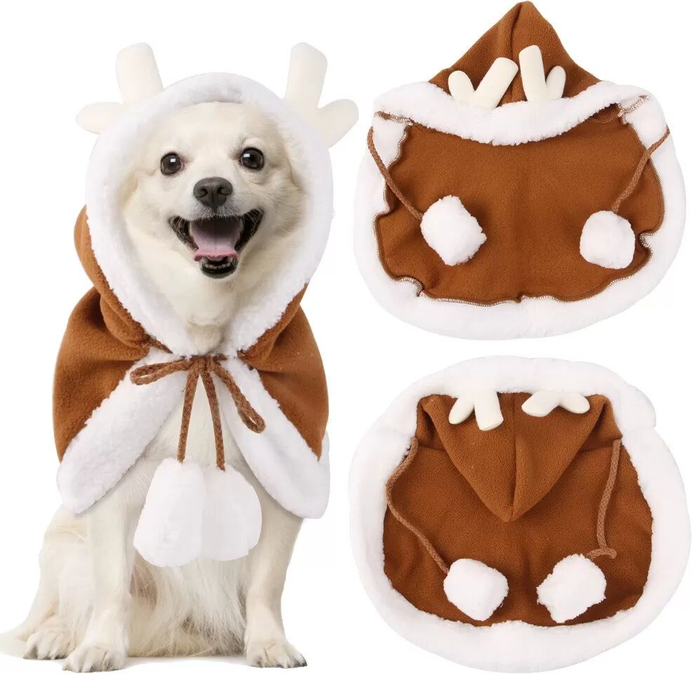 INF Costume de Noël pour animaux : Cape de renne en peluche pour fêtes festives M
