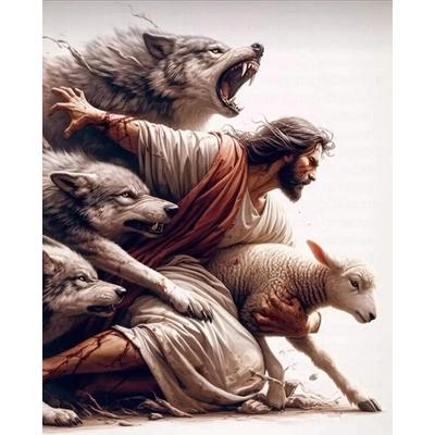 Sacred Heart & Holy Shepherd Canvas Art | Religious Belief Wall Decor style 5 12 X 16 In