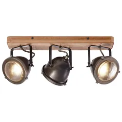 BRILLIANT Lampe Carmen Wood Spotbalken 3flg burned steel/holz   3x PAR51, GU10, 5W, geeignet für Reflektorlampen (nicht enthalten)   Köpfe schwenkbar