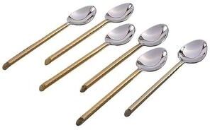 Vibhsa Cut-Hammered Gold-Tone Stainless Steel Dessert Spoons, Set of 6