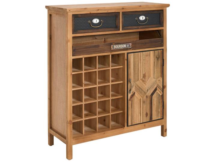 Landscape Barschrank, Natur, Schwarz, Holz, Metall, Keramik, Tanne, massiv, 6 Fächer, 3 Schublade(n) Schubladen, 80x93x32 cm, Esszimmer, Barmöbel, Barschränke & Theken
