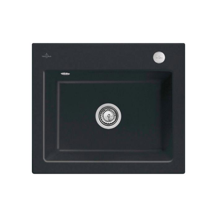 Villeroy und Boch Subway Flächenbündige Spüle 33092FS5 mit Ablaufgarnitur und Excenterbetätigung, Ebony