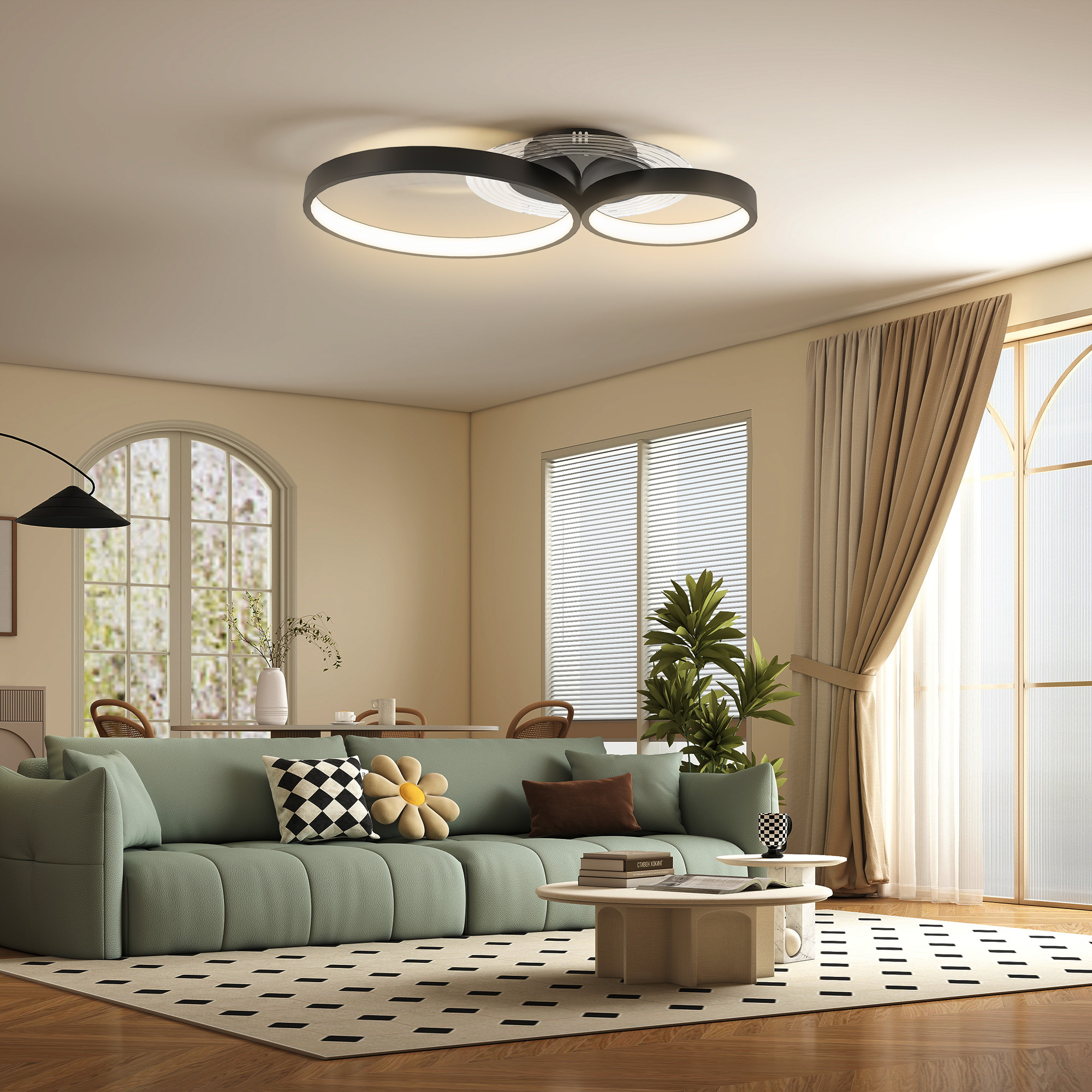 Homcom Plafoniera LED Moderna a 3 Anelli con Luminosità Regolabile, Potenza 40W, Nero   Aosom Italy