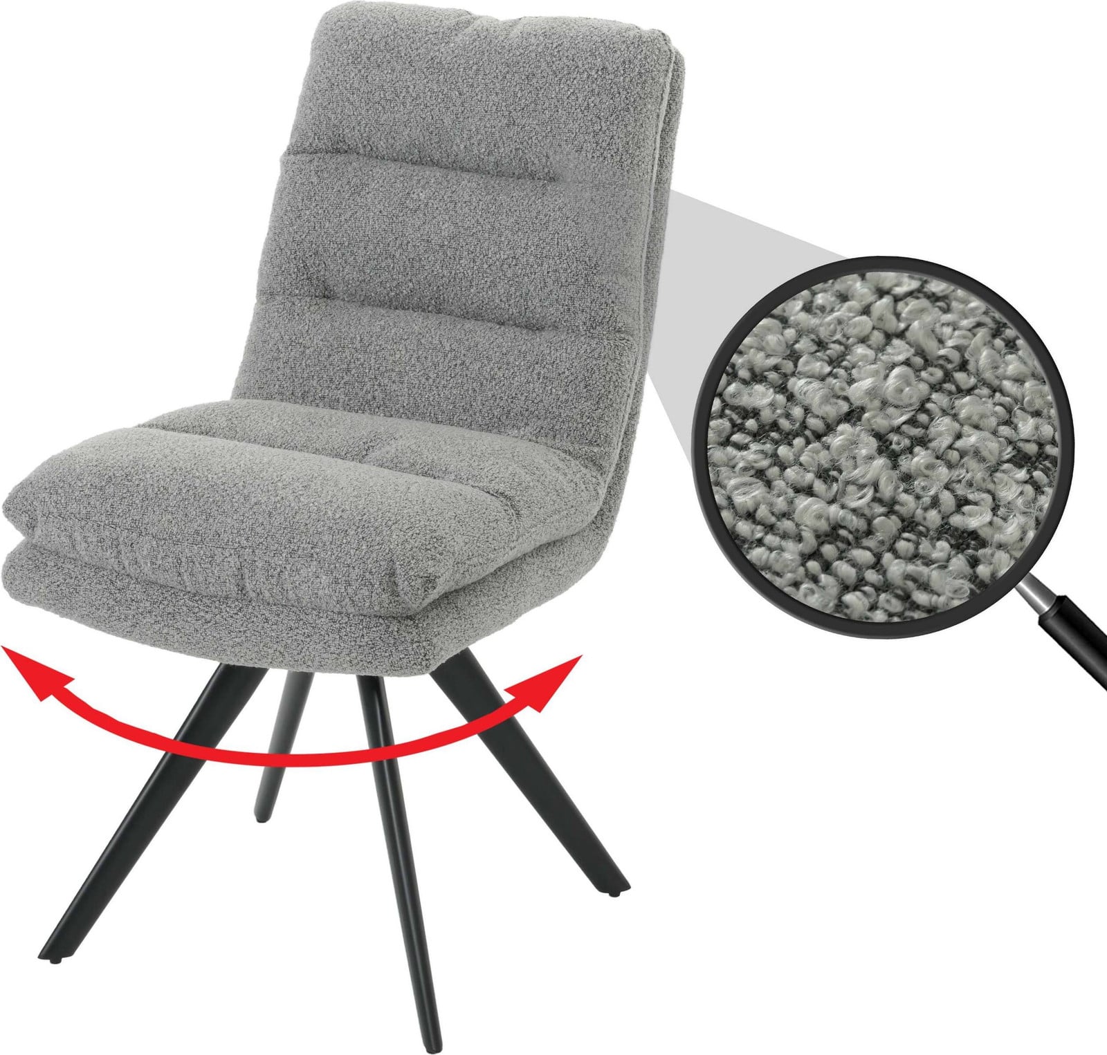 Mendler Eetkamerstoel HWC-G66 met armleuningen, draaibaar, lichtgrijs bouclé textiel