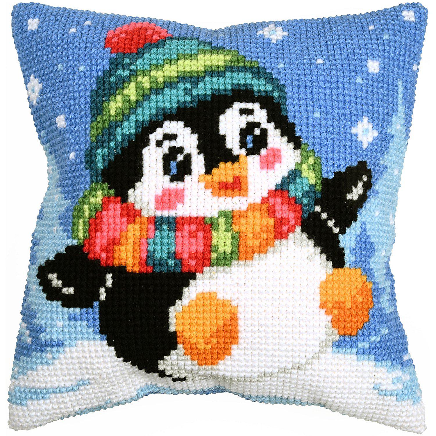 Kreuzstichkissen "Happy Pinguin"