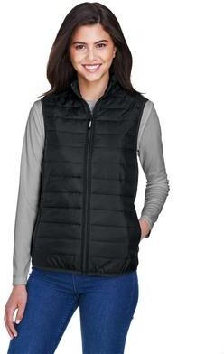 CORE365 CE702W Women's Prevail Packable Puffer Vest in Black size Medium   Polyester