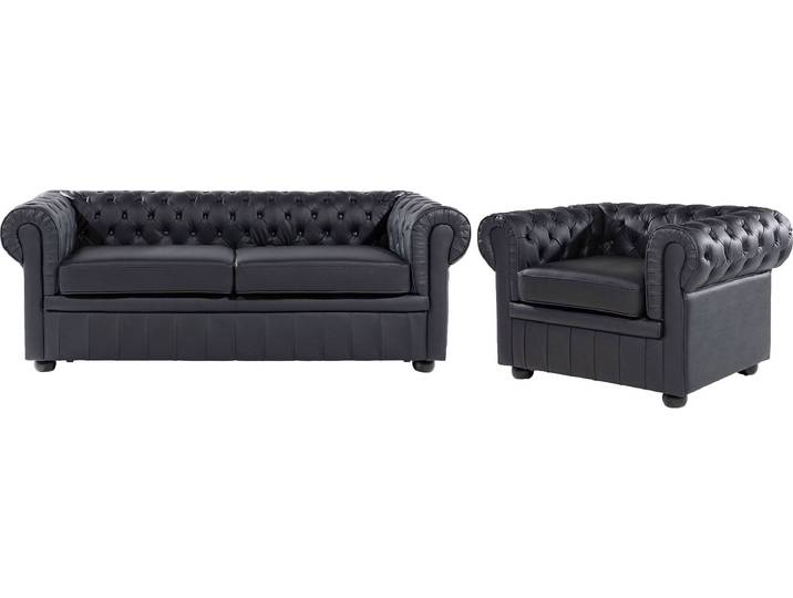 BELIANI Sofa und Sessel Schwarz Echtleder 4-Sitzer Set Chesterfield Stil Glamourös Wohnzimmer