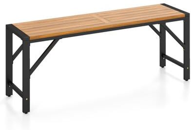 "Costway Set of 1 Acacia Wood Outdoor Bench 47.5"" with Slatted Seat for Backyard"