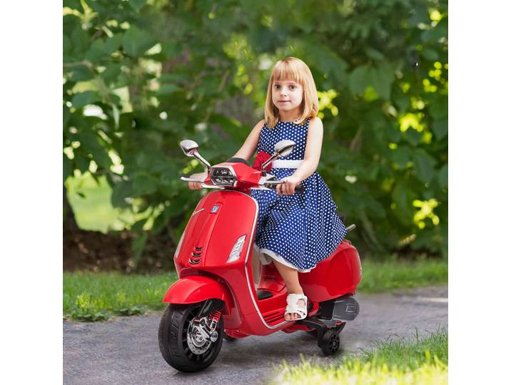 AIYAPLAY Moto Électrique pour Enfants, Vespa, Musique & Phares, 107x47x73 cm, Rouge