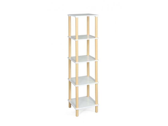 Étagère de rangement - JUANIO - Étagère colonne 5 niveaux - Blanc - Finition bois clair - 35x35x138 cm