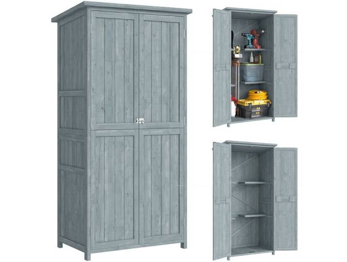 Bois résistant et toit incliné armoire de rangement extérieur sécurisée pour organiser et stocker les outils de jardin gris